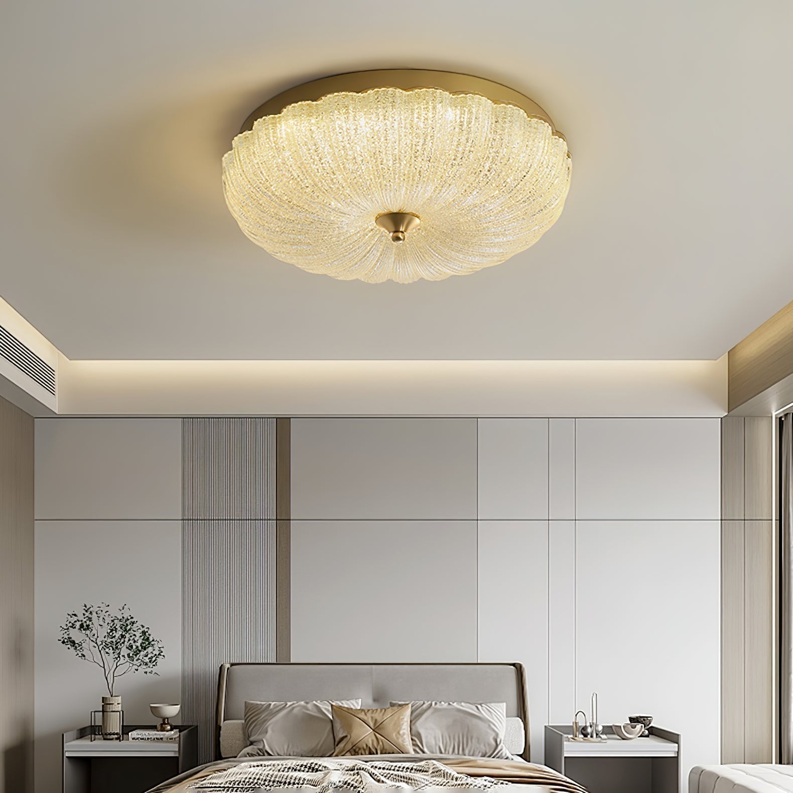Modern Round Glass LED Flush Mount Ceiling Lamp with Gold Accents and Opaque Diffuser