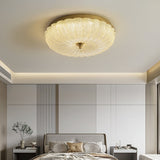 Modern Round Glass LED Flush Mount Ceiling Lamp with Gold Accents and Opaque Diffuser