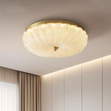 Modern Round Glass LED Flush Mount Ceiling Lamp with Gold Accents and Opaque Diffuser