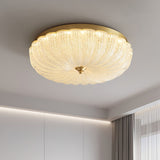 Modern Round Glass LED Flush Mount Ceiling Lamp with Gold Accents and Opaque Diffuser