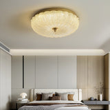 Modern Round Glass LED Flush Mount Ceiling Lamp with Gold Accents and Opaque Diffuser