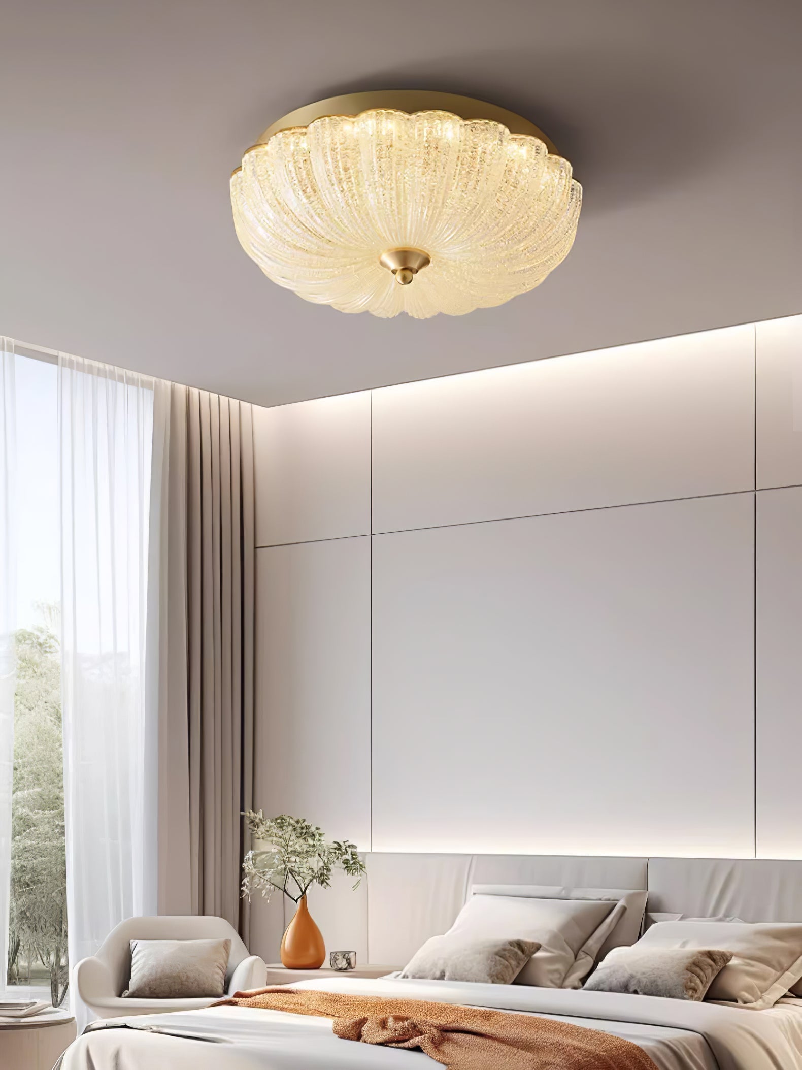 Modern Round Glass LED Flush Mount Ceiling Lamp with Gold Accents and Opaque Diffuser
