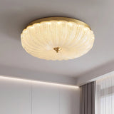 Modern Round Glass LED Flush Mount Ceiling Lamp with Gold Accents and Opaque Diffuser