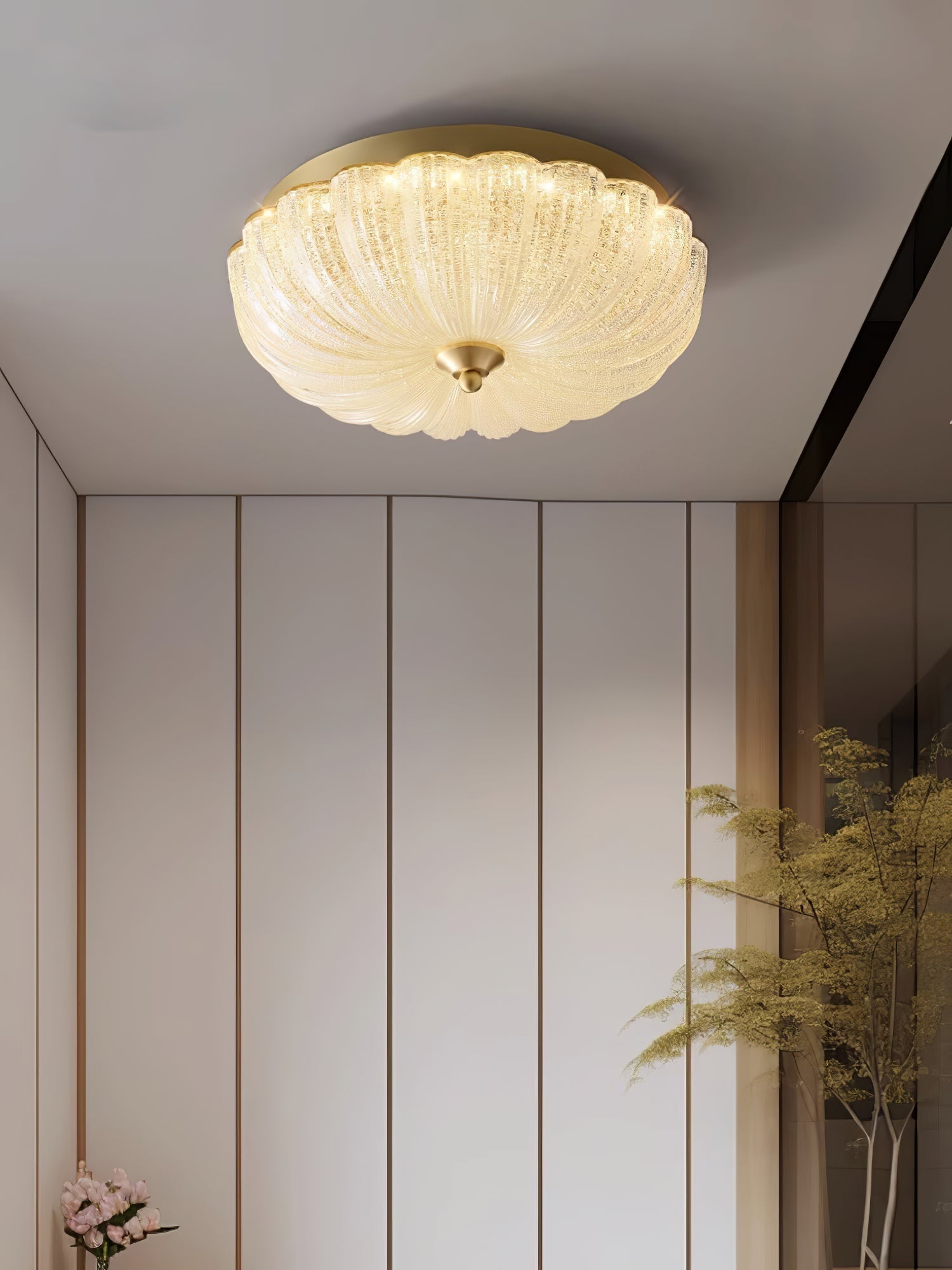 Modern Round Glass LED Flush Mount Ceiling Lamp with Gold Accents and Opaque Diffuser