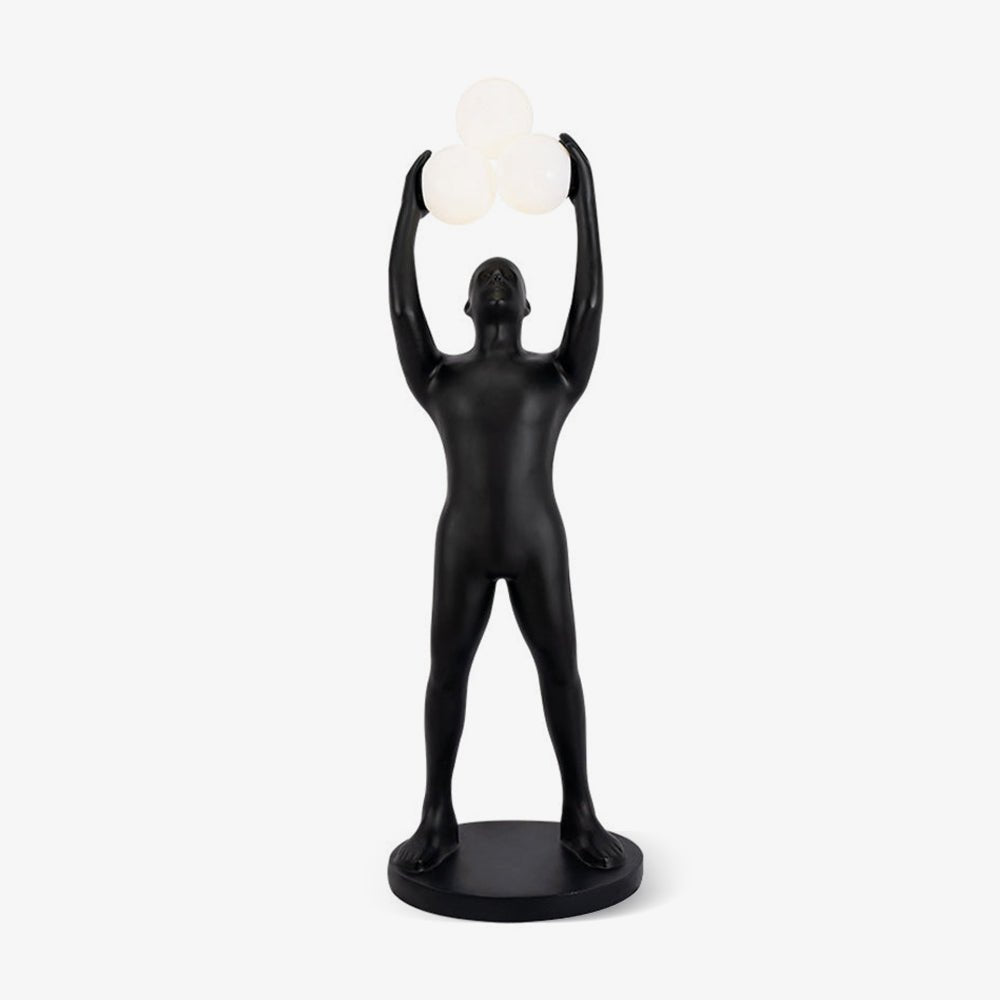 Artistic Humanoid Figure Standing Lamp with Triple Glass Spheres for Modern Living Room
