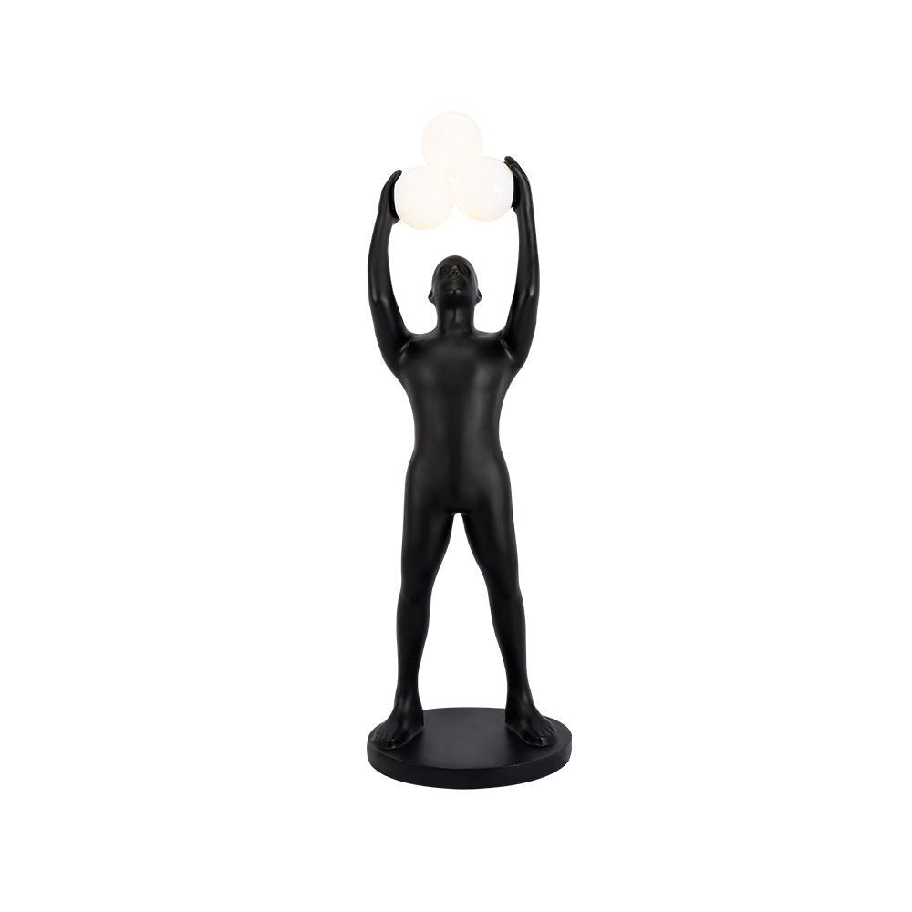 Artistic Humanoid Figure Standing Lamp with Triple Glass Spheres for Modern Living Room