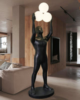 Artistic Humanoid Figure Standing Lamp with Triple Glass Spheres for Modern Living Room