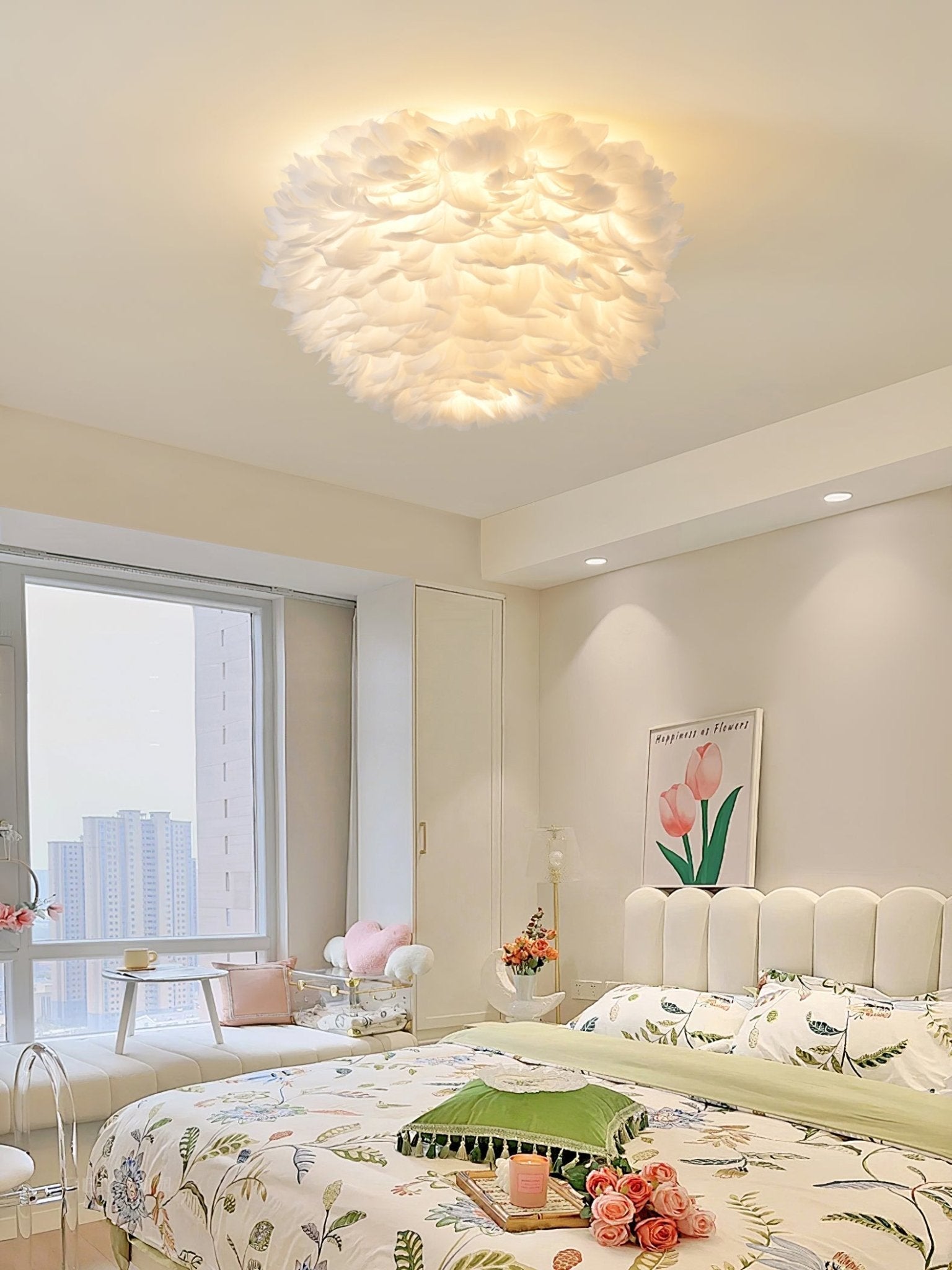 Modern Goose Feather Ceiling Lamp for Bedroom and Living Room Decor