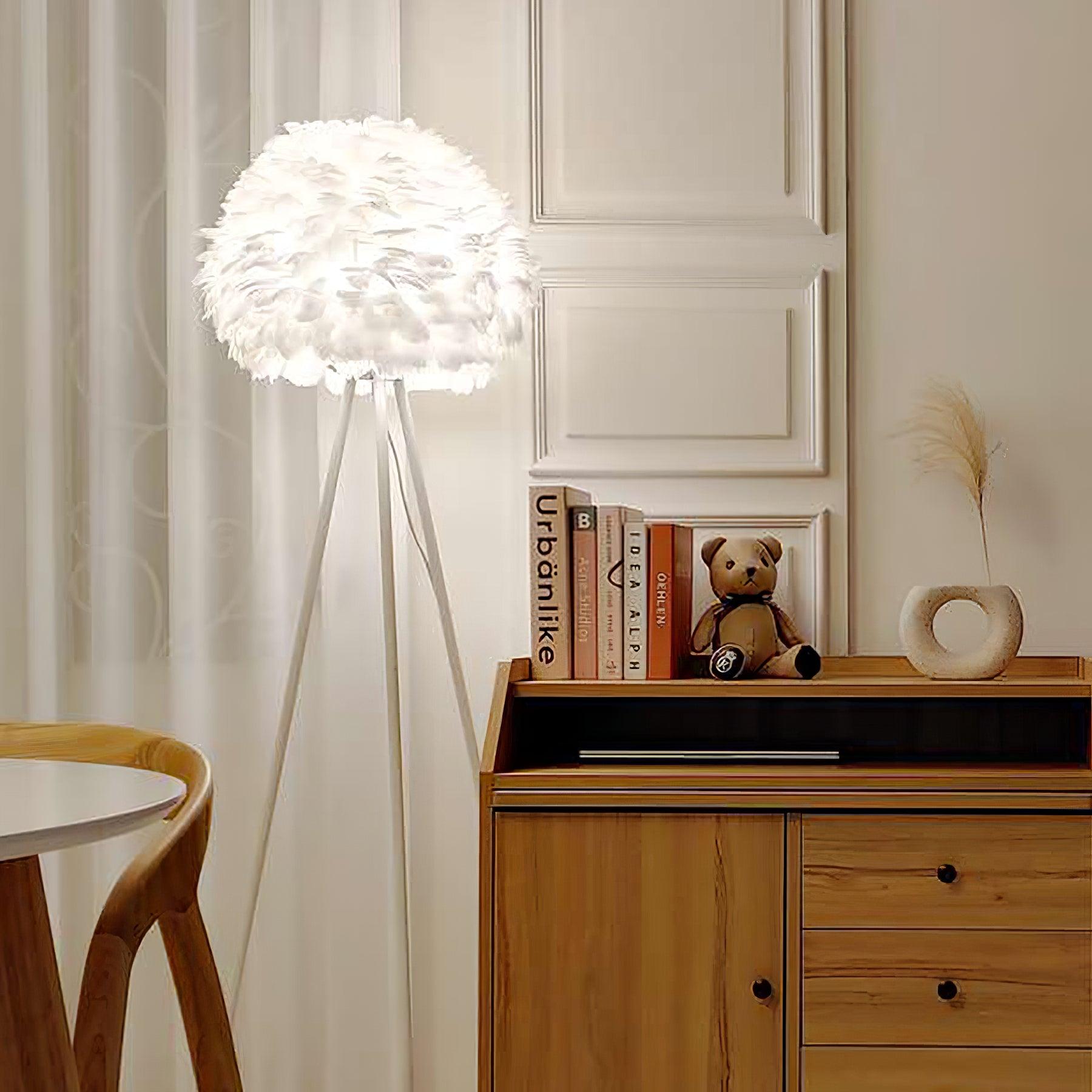 Modern Eos Style Natural White Feather Floor Lamp for Elegant Living Room Lighting