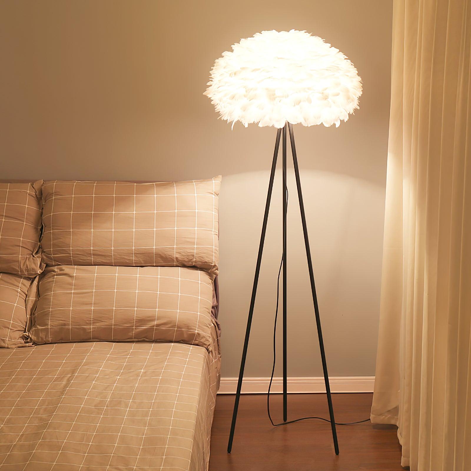 Modern Eos Style Natural White Feather Floor Lamp for Elegant Living Room Lighting