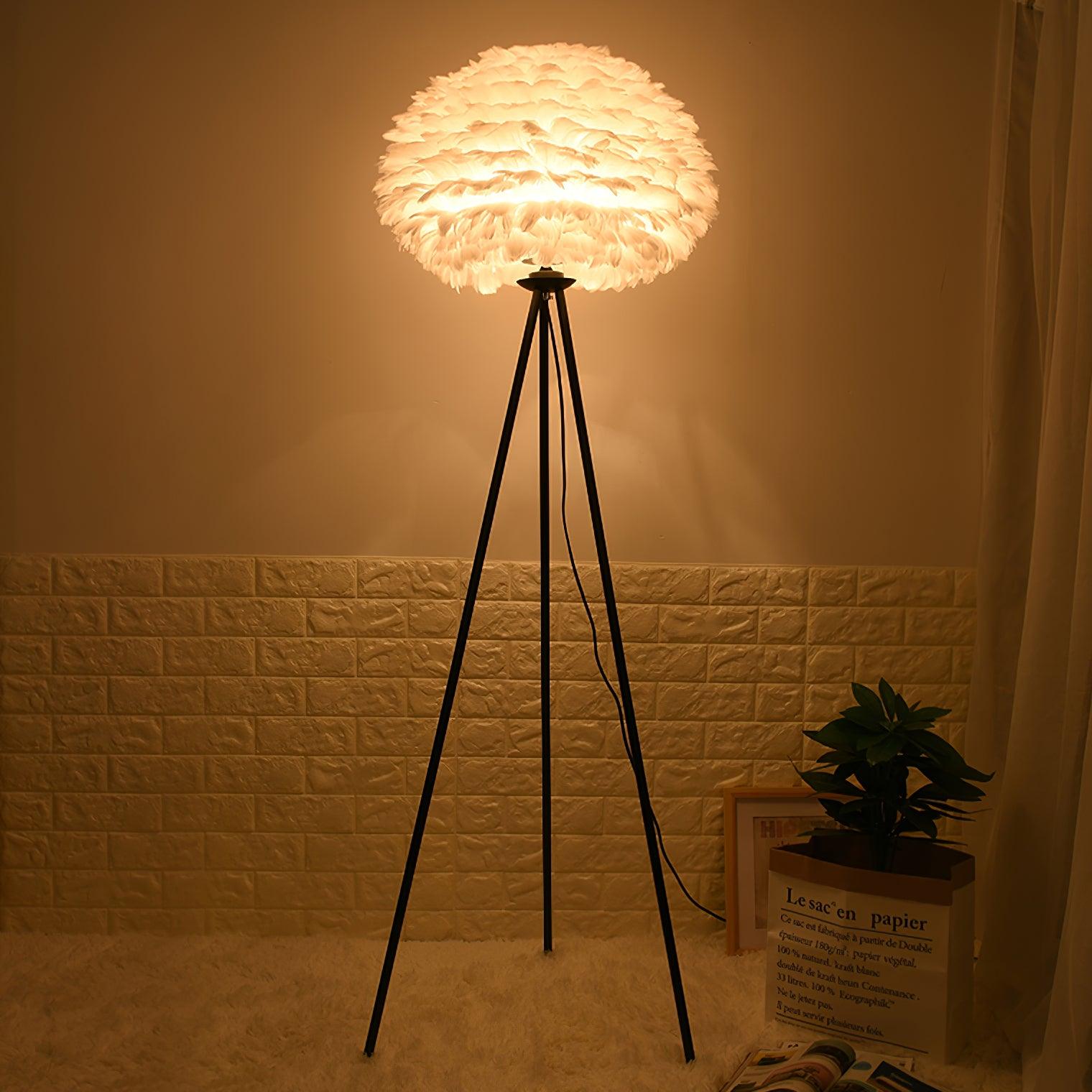 Modern Eos Style Natural White Feather Floor Lamp for Elegant Living Room Lighting