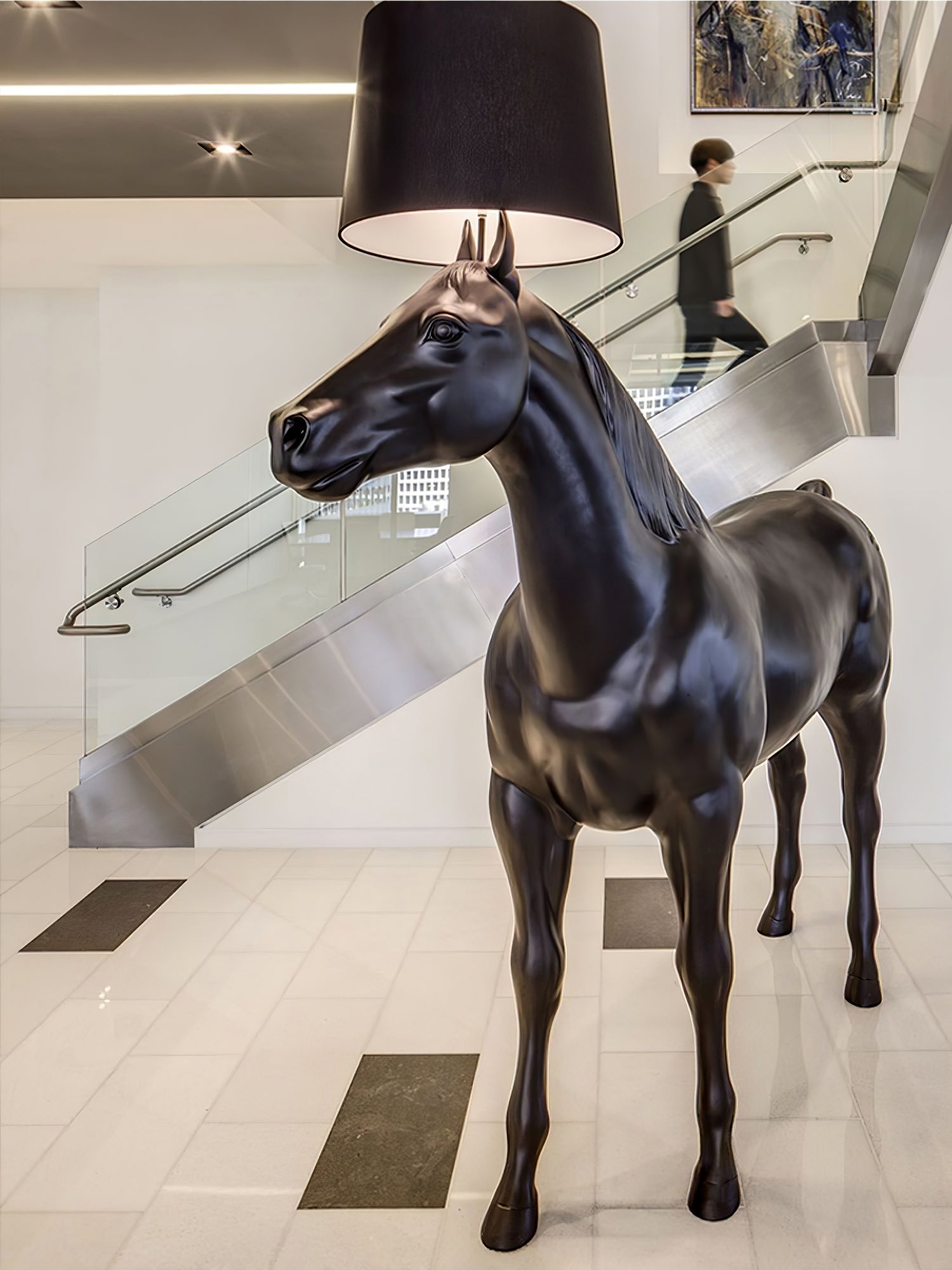 Artistic Horse Statue Standing Lamp Modern Black Sculptural Floor Light Fixture