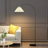 modern-arched-floor-lamp-with-pleated-white-shade-and-matte-black-metal-frame