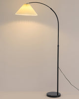modern-arched-floor-lamp-with-pleated-white-shade-and-matte-black-metal-frame