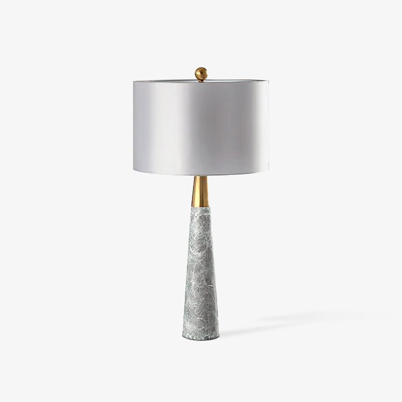 Modern Marble Table Lamp with Slate Grey Fabric Shade and Gold Metal Finish for Bedroom and Living Room