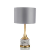 Modern Marble Table Lamp with Slate Grey Fabric Shade and Gold Metal Finish for Bedroom and Living Room