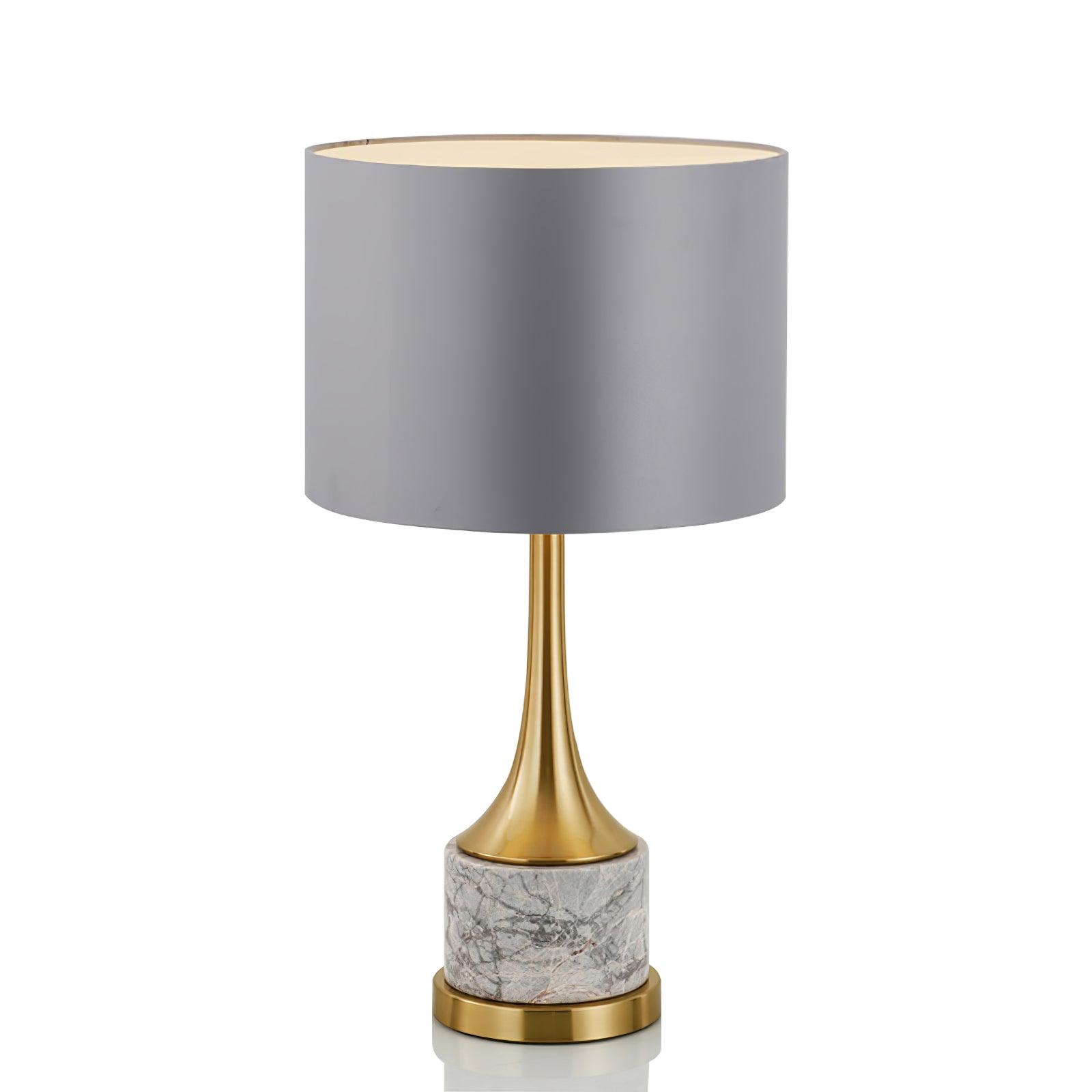 Modern Marble Table Lamp with Slate Grey Fabric Shade and Gold Metal Finish for Bedroom and Living Room