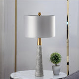 Modern Marble Table Lamp with Slate Grey Fabric Shade and Gold Metal Finish for Bedroom and Living Room