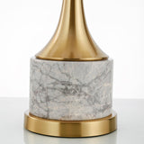 Modern Marble Table Lamp with Slate Grey Fabric Shade and Gold Metal Finish for Bedroom and Living Room