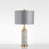 Modern Marble Table Lamp with Slate Grey Fabric Shade and Gold Metal Finish for Bedroom and Living Room