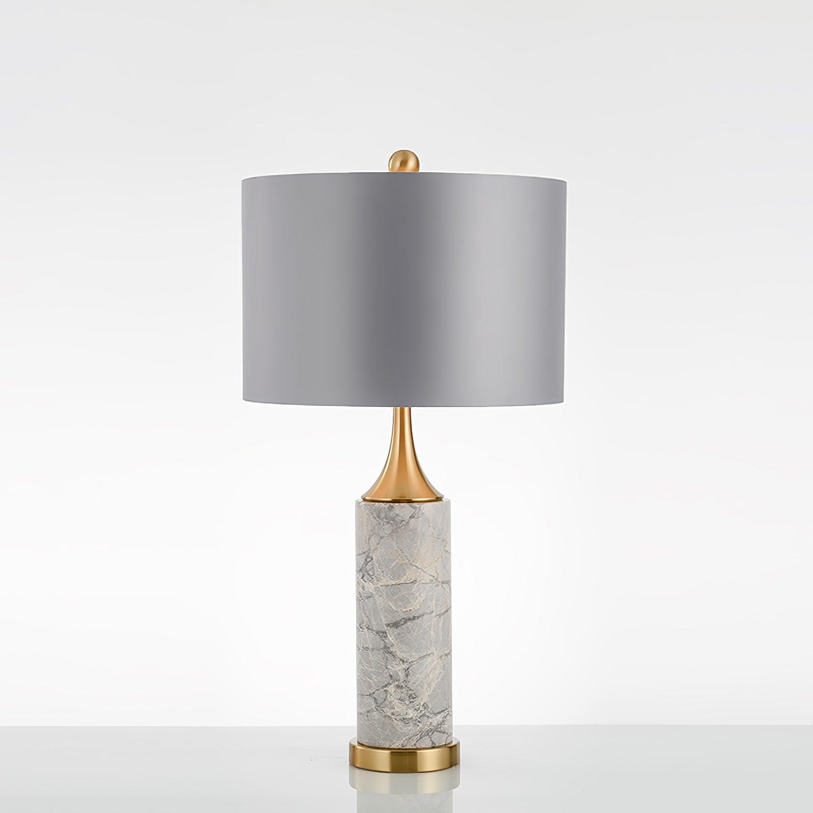 Modern Marble Table Lamp with Slate Grey Fabric Shade and Gold Metal Finish for Bedroom and Living Room