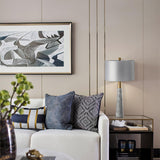 Modern Marble Table Lamp with Slate Grey Fabric Shade and Gold Metal Finish for Bedroom and Living Room