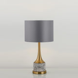 Modern Marble Table Lamp with Slate Grey Fabric Shade and Gold Metal Finish for Bedroom and Living Room