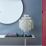Natural Mother of Pearl Shell Table Lamp Round Coastal Bedside Light for Modern Interiors