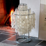 Natural Mother of Pearl Shell Table Lamp Round Coastal Bedside Light for Modern Interiors