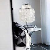 Natural Mother of Pearl Shell Table Lamp Round Coastal Bedside Light for Modern Interiors