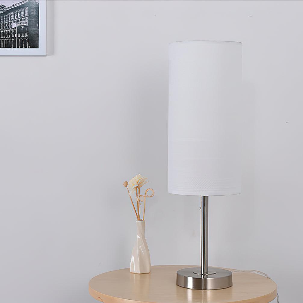 Modern Linen Fabric Bedside Table Lamp with Round Iron Base for Home Decor