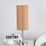 Modern Linen Fabric Bedside Table Lamp with Round Iron Base for Home Decor