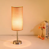 Modern Linen Fabric Bedside Table Lamp with Round Iron Base for Home Decor
