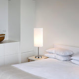 Modern Linen Fabric Bedside Table Lamp with Round Iron Base for Home Decor