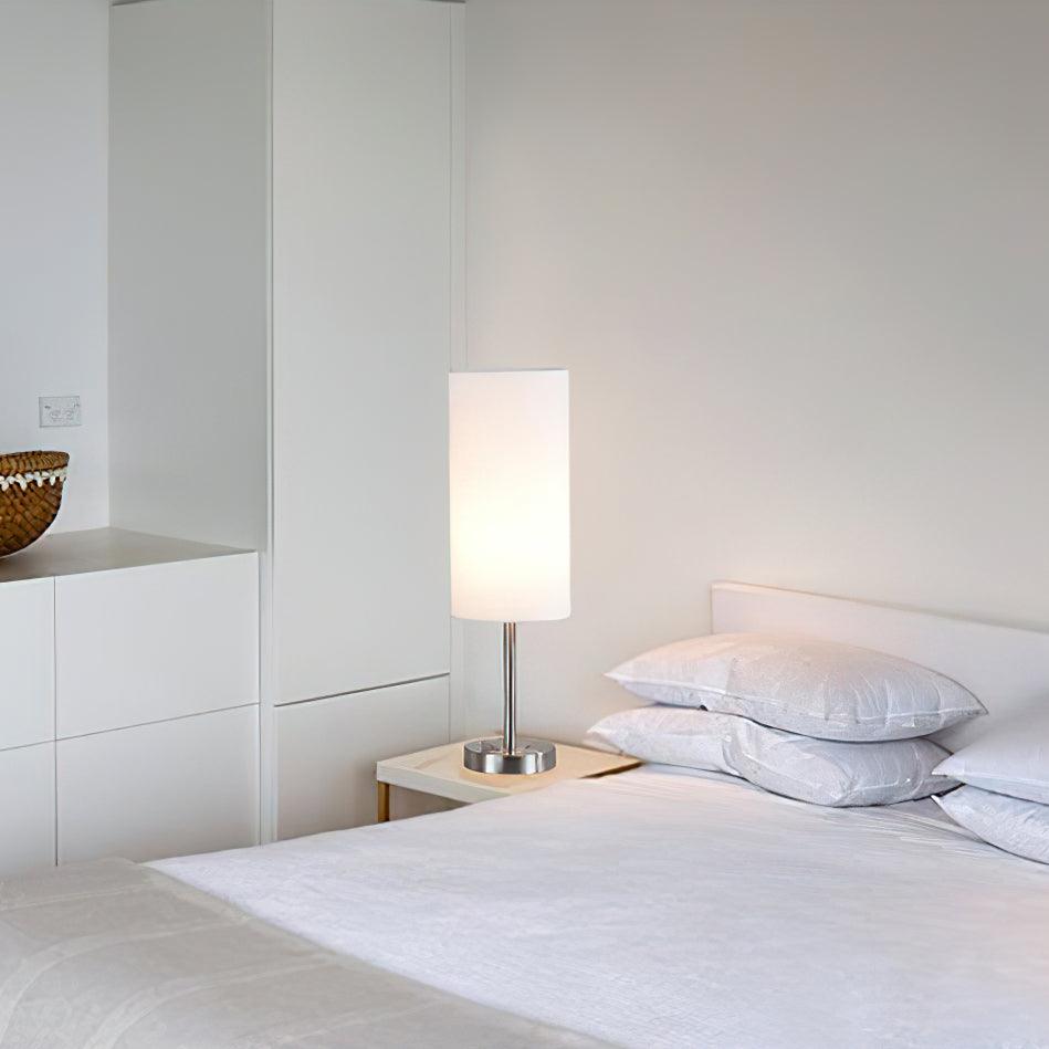Modern Linen Fabric Bedside Table Lamp with Round Iron Base for Home Decor