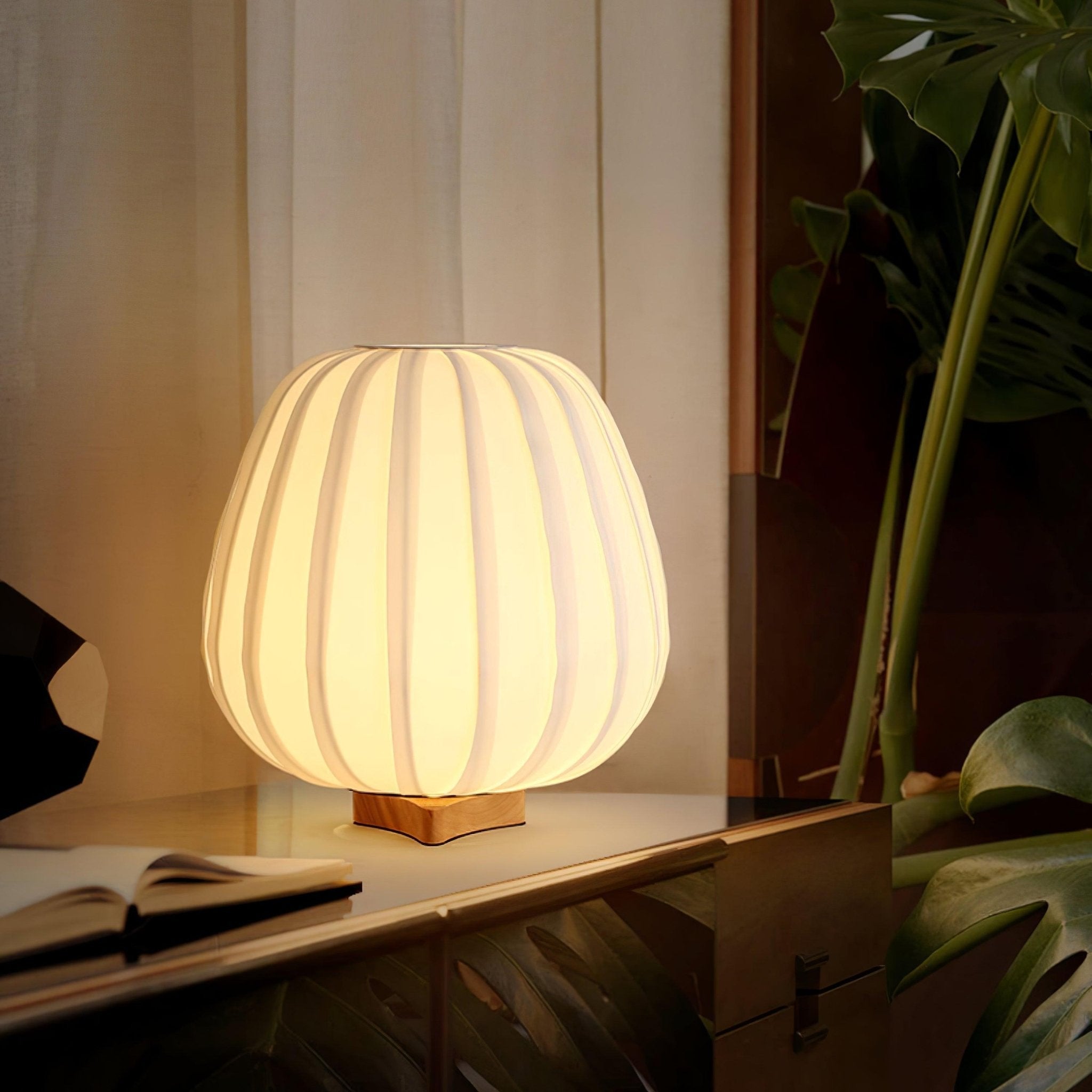 Modern Fabric Wood Minimalist Table Lamp with Integrated LED for Bedroom and Living Room
