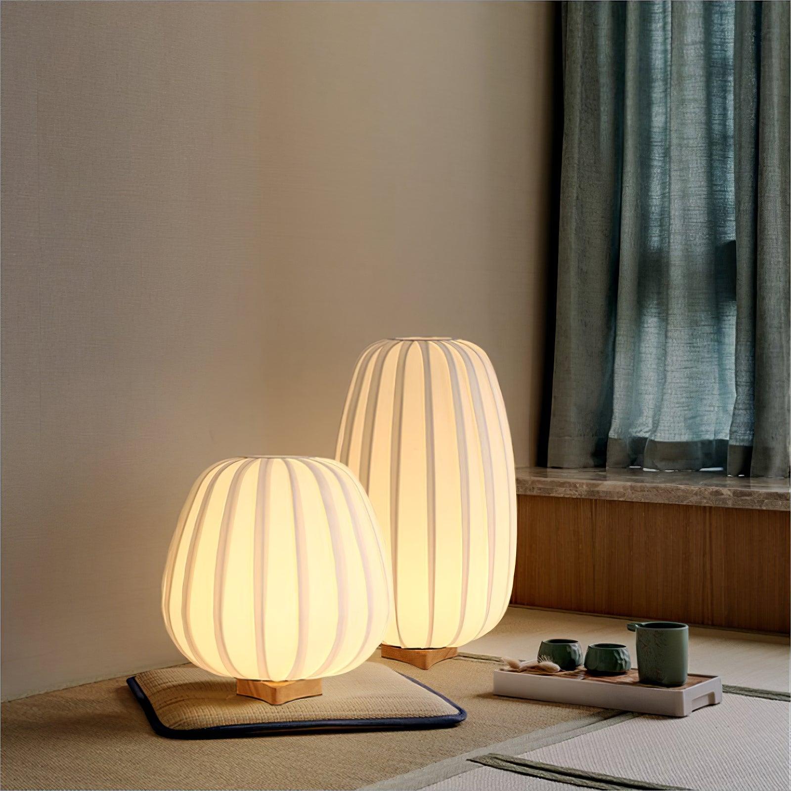 Modern Fabric Wood Minimalist Table Lamp with Integrated LED for Bedroom and Living Room