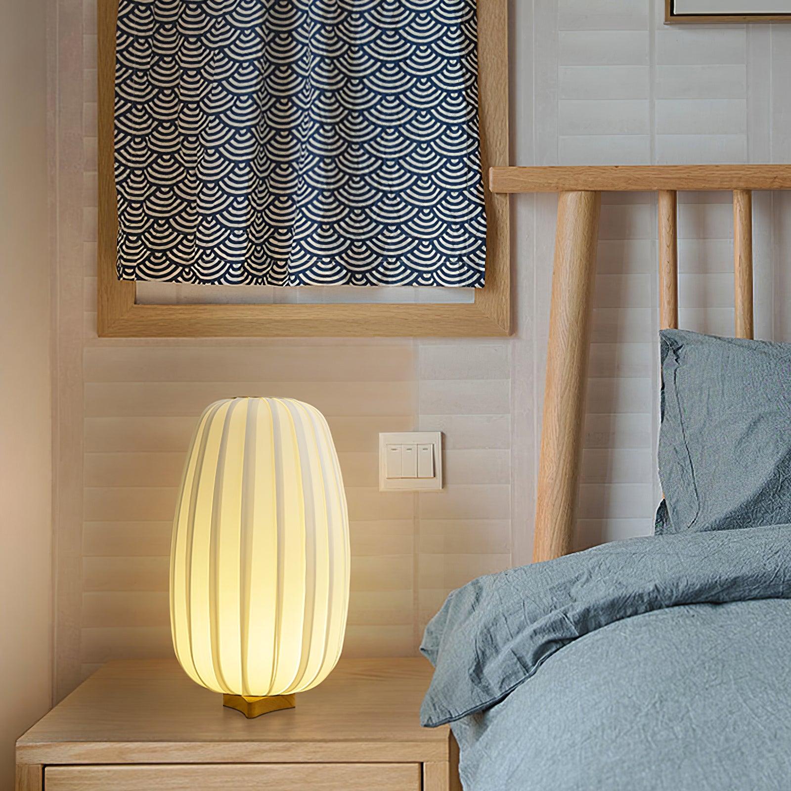 Modern Fabric Wood Minimalist Table Lamp with Integrated LED for Bedroom and Living Room