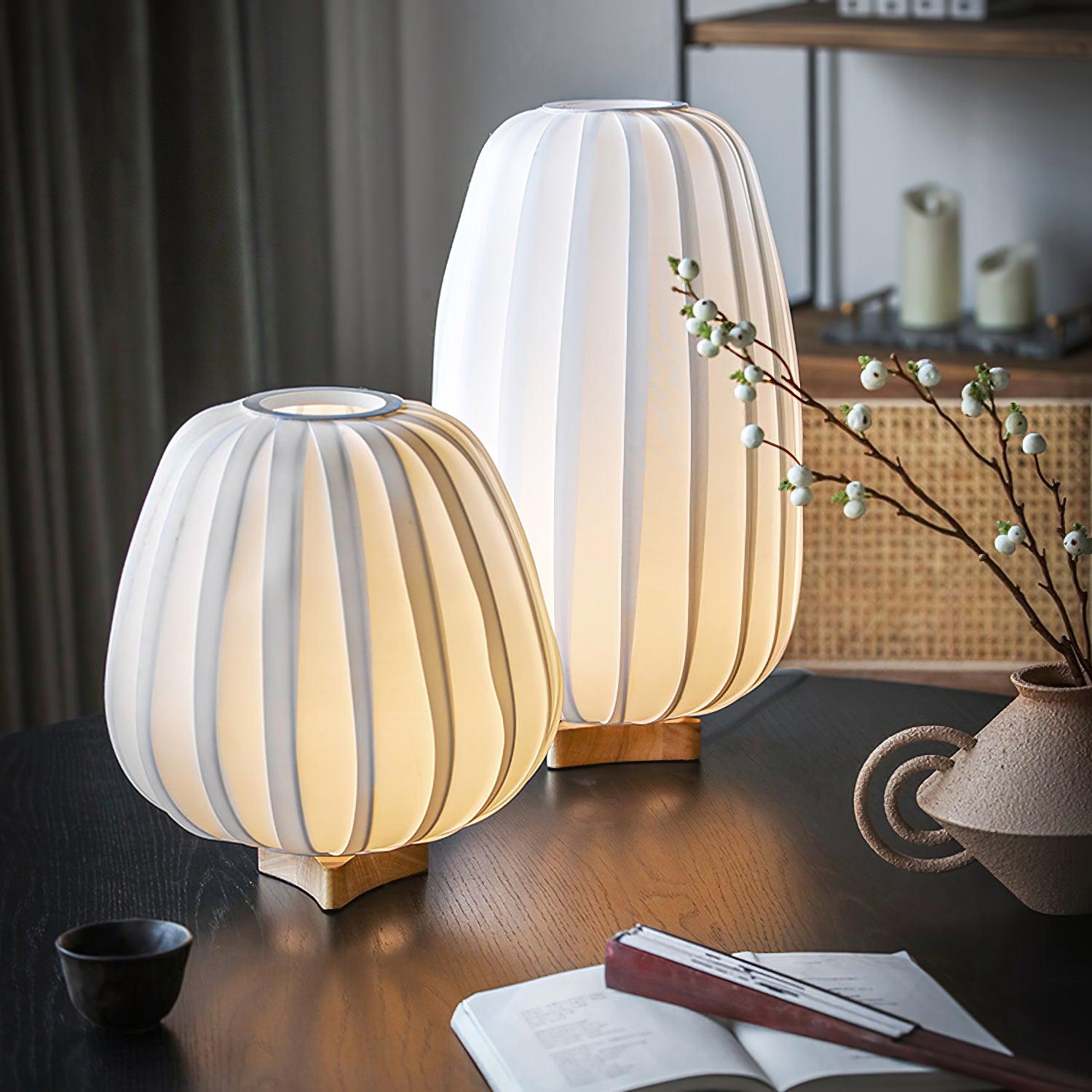 Modern Fabric Wood Minimalist Table Lamp with Integrated LED for Bedroom and Living Room