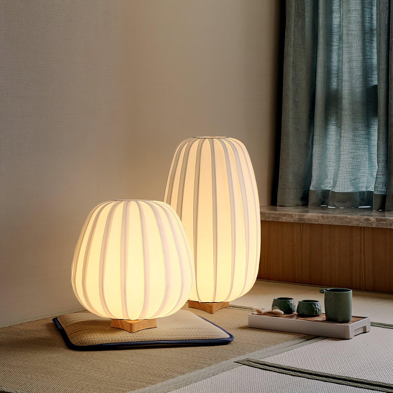 Modern Fabric Wood Minimalist Table Lamp with Integrated LED for Bedroom and Living Room