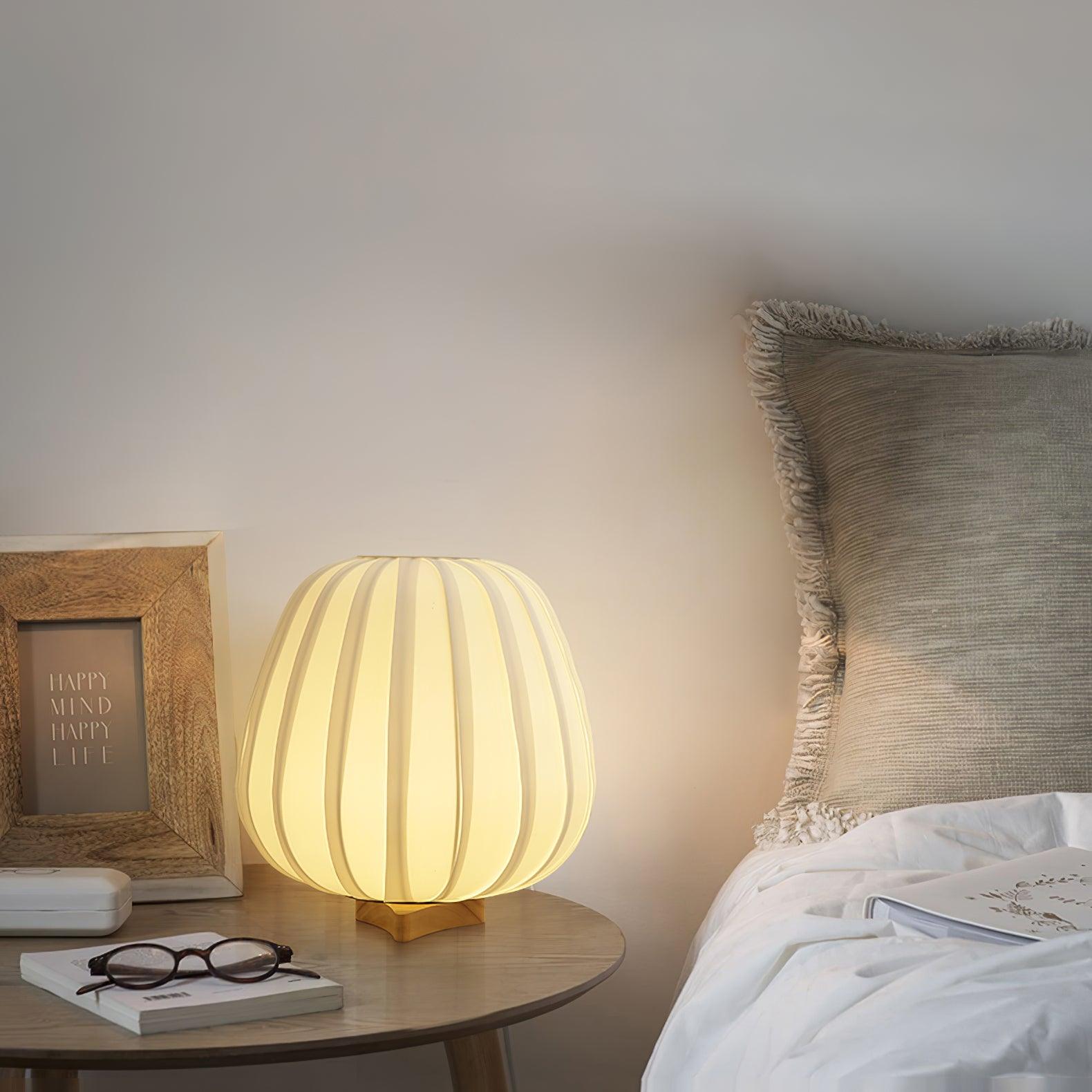 Modern Fabric Wood Minimalist Table Lamp with Integrated LED for Bedroom and Living Room