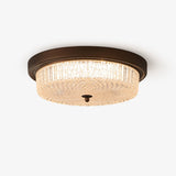 Fabula Flush Mount Ceiling Light Vintage Bronze American Style Fixture with Antiqued Glass