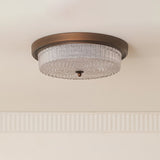 Fabula Flush Mount Ceiling Light Vintage Bronze American Style Fixture with Antiqued Glass