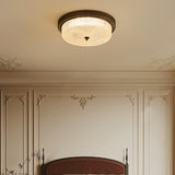 Fabula Flush Mount Ceiling Light Vintage Bronze American Style Fixture with Antiqued Glass
