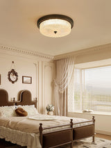 Fabula Flush Mount Ceiling Light Vintage Bronze American Style Fixture with Antiqued Glass