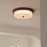 Fabula Flush Mount Ceiling Light Vintage Bronze American Style Fixture with Antiqued Glass