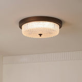 Fabula Flush Mount Ceiling Light Vintage Bronze American Style Fixture with Antiqued Glass