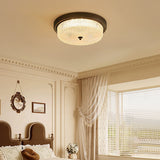 Fabula Flush Mount Ceiling Light Vintage Bronze American Style Fixture with Antiqued Glass