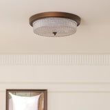 Fabula Flush Mount Ceiling Light Vintage Bronze American Style Fixture with Antiqued Glass