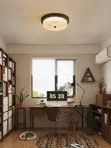 Fabula Flush Mount Ceiling Light Vintage Bronze American Style Fixture with Antiqued Glass